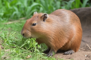 cute capybara eating grass