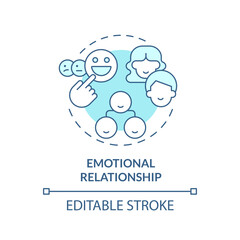 Emotional relationship blue concept icon. Attachments. Genograms information abstract idea thin line illustration. Isolated outline drawing. Editable stroke. Arial, Myriad Pro-Bold fonts used