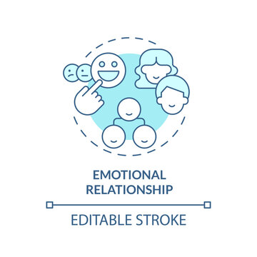 Emotional relationship blue concept icon. Attachments. Genograms information abstract idea thin line illustration. Isolated outline drawing. Editable stroke. Arial, Myriad Pro-Bold fonts used