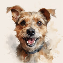 Watercolor painting of a cute dog on white background. Al generated