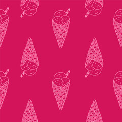 Seamless pattern with Ice cream, black and white icons