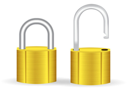 set of realistic golden and silver padlock metal isolated. eps vector