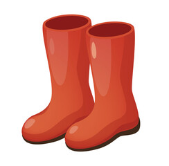 Concept Hello autumn boots waterproof shoes rain. This illustration features a pair of flat, vector, cartoon-style autumn boots. Vector illustration.