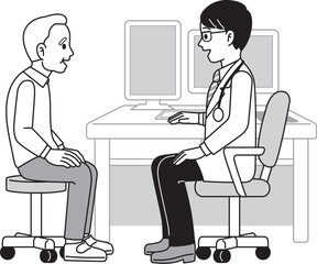 受診する高齢男性　モノクロ