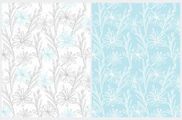 Abstract Hand Drawn Floral Seamless Vector Pattern. Sketched Flowers Isolated on a White and Pastel Blue Background. Abstract Blossom Garden Design. Floral Repeatable Print ideal for Fabric, Textile.