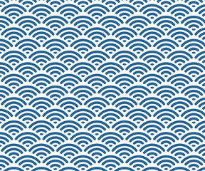 角丸な青海波のシームレスパターン柄 ベクター 和柄 背景素材 夏 海 波