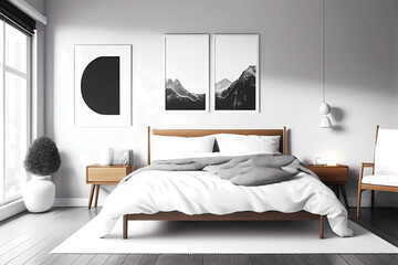 Modern bright bed room interior design. Generative ai.