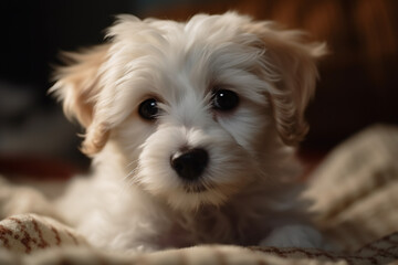 Fluffy white dog puppy looking at the camera - AI Generated