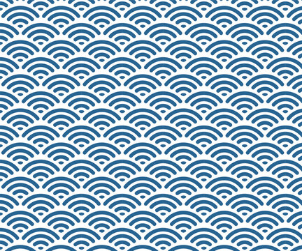 角丸な青海波のシームレスパターン柄 ベクター 和柄 背景素材 夏 海 波