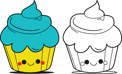 Cupcake. Valentine's Day. Coloring page for kids. Activity Book.