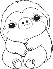 Cute Sloth cartoon. Black and white lines. Coloring page for kids. Activity Book. 