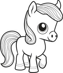 Horse cartoon. Black and white lines. Coloring page for kids. Activity Book. 