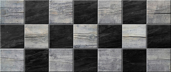 Square wood and dark granite tiles background