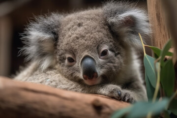 Koala bear falling asleep in nature - AI Generated