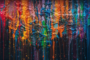 Colorful painting splashed onto wall background - AI Generated