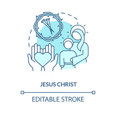 Jesus Christ turquoise concept icon. Saint symbol for worshipers. Christian belief abstract idea thin line illustration. Isolated outline drawing. Editable stroke. Arial, Myriad Pro-Bold fonts used