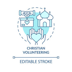 Fototapeta na wymiar Christian volunteering turquoise concept icon. Community service. Modern Christianity abstract idea thin line illustration. Isolated outline drawing. Editable stroke. Arial, Myriad Pro-Bold fonts used