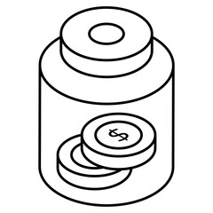 Dollar insider glass bottle, flat design of money jar