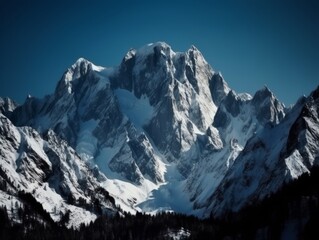 Fototapeta premium A majestic mountain range with snow-capped peaks and a clear blue sky