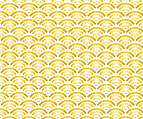 角丸な青海波のシームレスパターン柄 ベクター 背景素材 年賀素材 和柄 金 波 