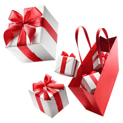 White color gift boxes pop out from red shopping bag