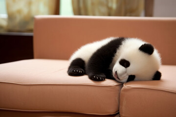 cute panda sleeping on the sofa