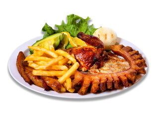 A delicious and beautiful plate of food, including grilled meat, eggs, potatoes and vegetables