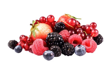 Mixed berries isolated on transparent background. Generative Ai