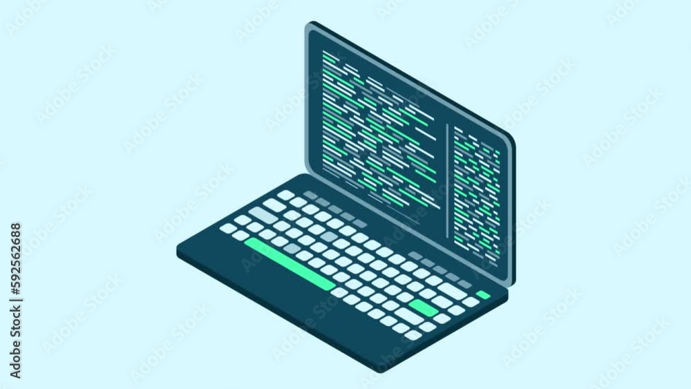 Fototapete Isometric laptop with coding. Cyber security and data protection. Laptop with programming code. Laptop screen