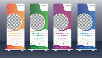 Business professional roll up banner bundle or Business roll up display standee for presentation purpose and Vertical business roll up banner template set, stand banner, business promotion