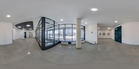 full seamless spherical hdri 360 panorama view in empty modern hall of reception, doors and...