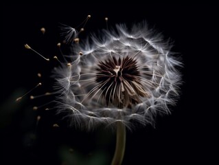 A single dandelion seed blowing in the wind