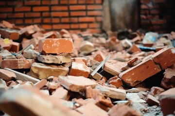 Naklejka na ściany i meble Collapsed Broken Brick Wall