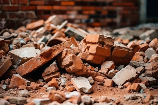 Collapsed Broken Brick Wall