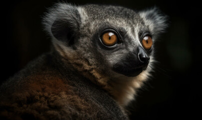 Fototapeta na wymiar close up photo of woolly lemur on dark backgroundGenerative AI