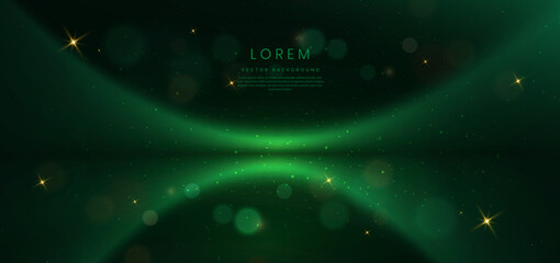 Abstract elegant dark green background with golden glowing effect. Template premium award design. © Pramote