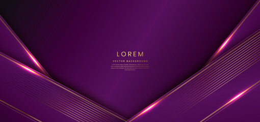 Dark purple luxury background with gold lines and lighting effect. Template award design.