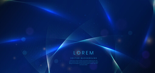 Abstract luxury glowing lines curved overlapping on dark blue background. Template premium award design.