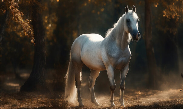 photo of Arabian horse in its natural habitat. Generative AI