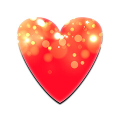 Illustration of red heart with bokeh effect on white background