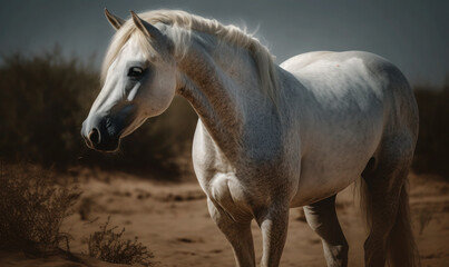 Obraz na płótnie Canvas close up photo of Arabian horse in its natural habitat. Generative AI
