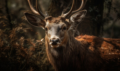 close up photo of Barasingha in forest its natural habitat. Generative AI