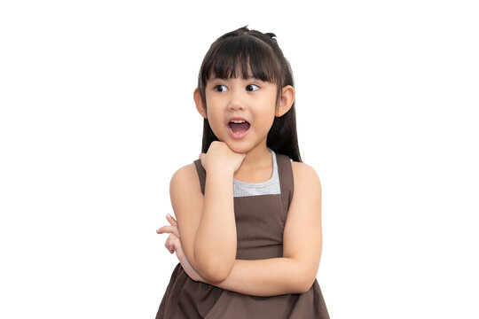 View of Asian little girl surprise face or successful thinking something.