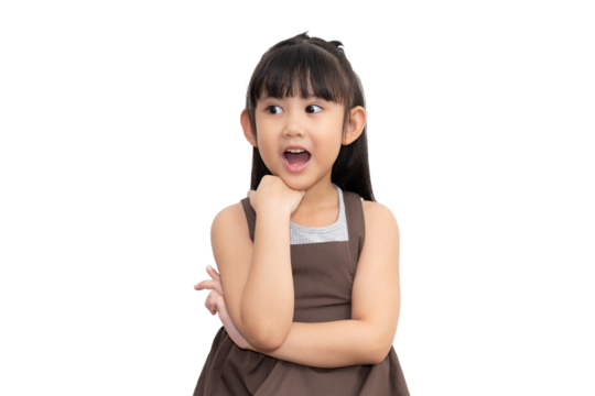 View of Asian little girl surprise face or successful thinking something.