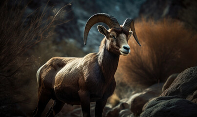 Obraz premium photo of Aoudad in North African Mountains in its natural habitat. Generative AI