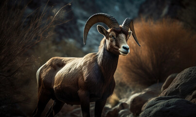 photo of Aoudad in North African Mountains in its natural habitat. Generative AI