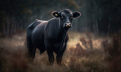 photo of Angus cattle in its natural habitat. Generative AI