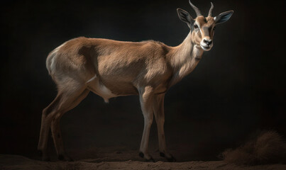 photo of antelope on dark background. Generative AI