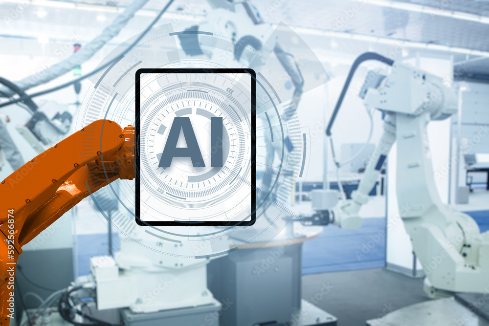 Aufkleber Robot with text AI - symbol of artificial intelligence.