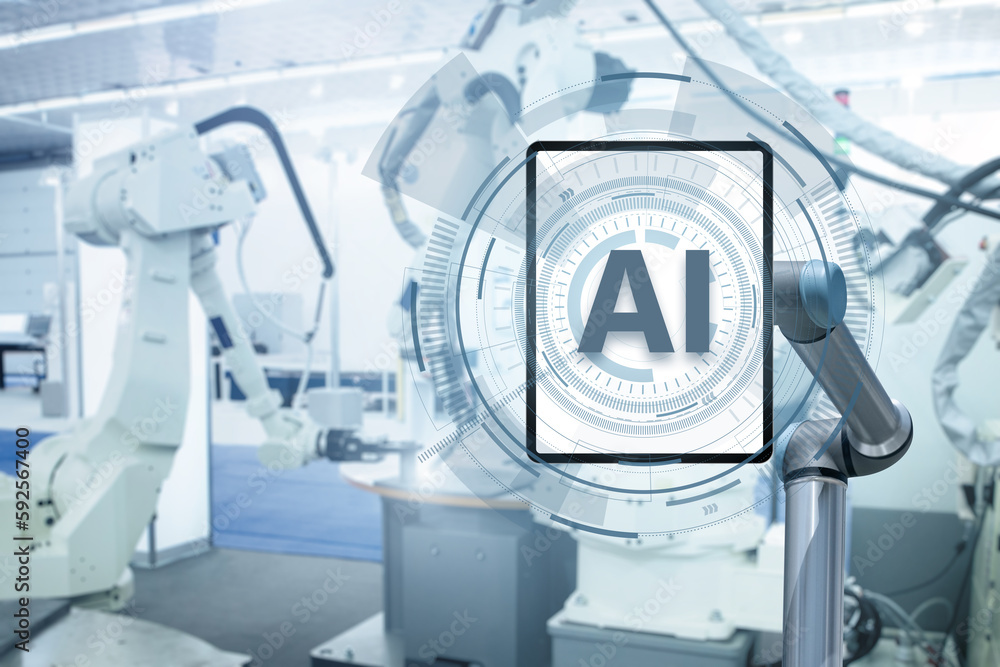 Aufkleber Robot with text AI - symbol of artificial intelligence.